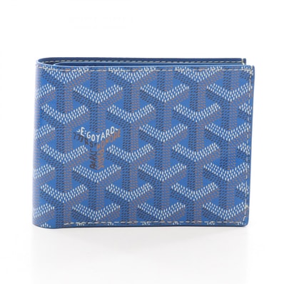 ゴヤール GOYARD ヴィクトワール ウォレット 二つ折り財布 財布 PVCコーティングキャンバス レザー メンズ ブルー系 / ホワイト系 / ブラウン系 【中古】