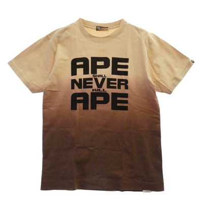 A BATHING APE アベイシングエイプ Tシャツ BAPE NEVER TEE グラデーション ロゴプリント 半袖 Tシャツ ベージュ系 ブラウン系 M【中古】