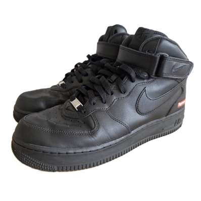NIKE ナイキ ×SUPREME AIR FORCE 1 MID エアーフォース ハイカットスニーカー 27cm スニーカー FZ8784-001 レザー ブラック メンズ【中古】