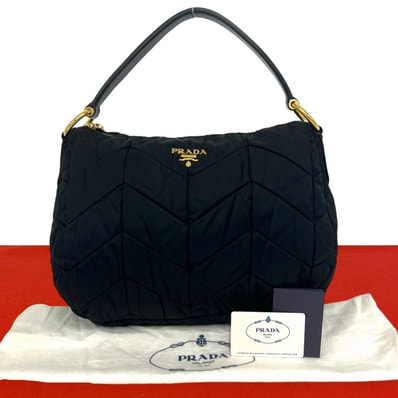 PRADA プラダ ロゴ 金具 ナイロン エナメル ショルダーバッグ ブラック
51722