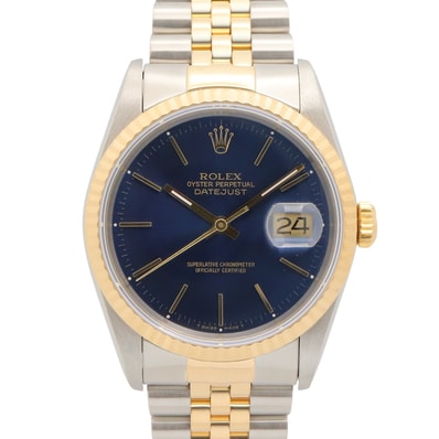 ロレックス ROLEX デイトジャスト R番 腕時計 時計 K18(イエローゴールド) ステンレススチール メンズ ブルー系 バー 16233 【中古】