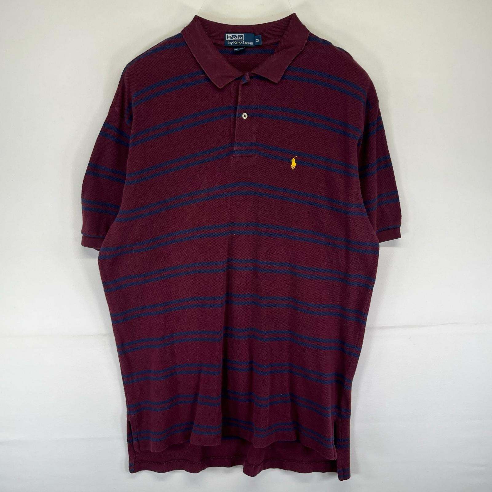 古着 ポロバイラルフローレン Polo by Ralph Lauren 半袖シャツ ワンポイントロゴ 刺繍 大きいサイズ XL  レッド系 ボーダー メンズ