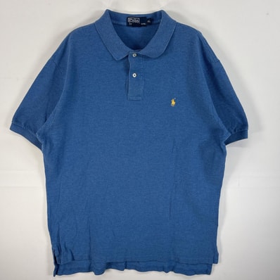 古着 ポロバイラルフローレン Polo by Ralph Lauren 鹿の子 半袖 ポロシャツ ロゴ 刺繍 2ボタン 大きいサイズ XL ブルー系 無地 メンズ