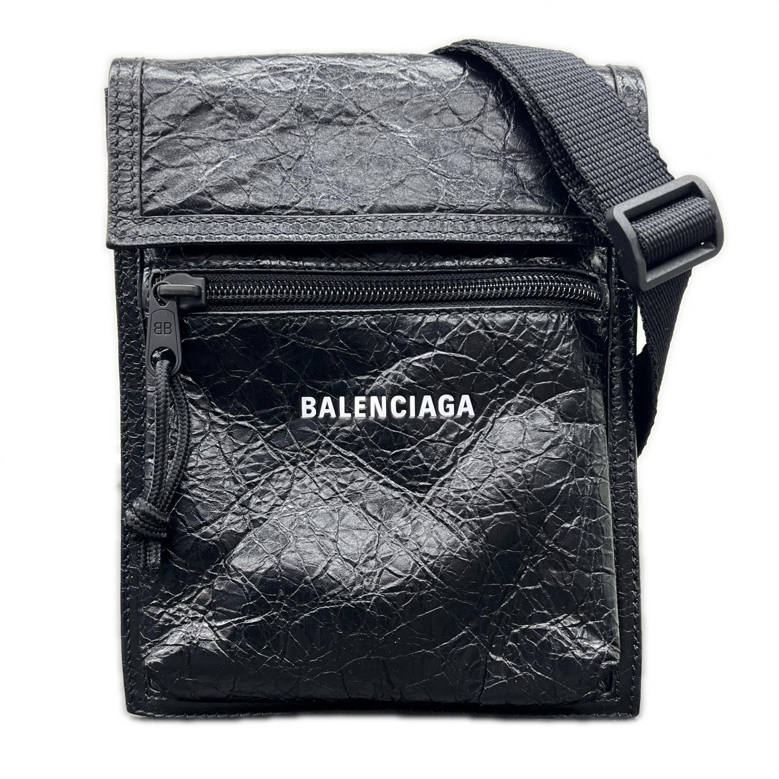 BALENCIAGA 展示品級 バレンシアガ エクスプローラー スモール ポーチ 2way ショルダーバッグ 655982 レザー ブラック ロゴ クロスボディ ポシェット SAランク 中古 鑑定済 バレンシアガバッグ