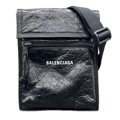 BALENCIAGA 展示品級 バレンシアガ エクスプローラー スモール ポーチ 2way ショルダーバッグ 655982 レザー ブラック ロゴ クロスボディ ポシェット SAランク 中古 鑑定済 バレンシアガバッグ