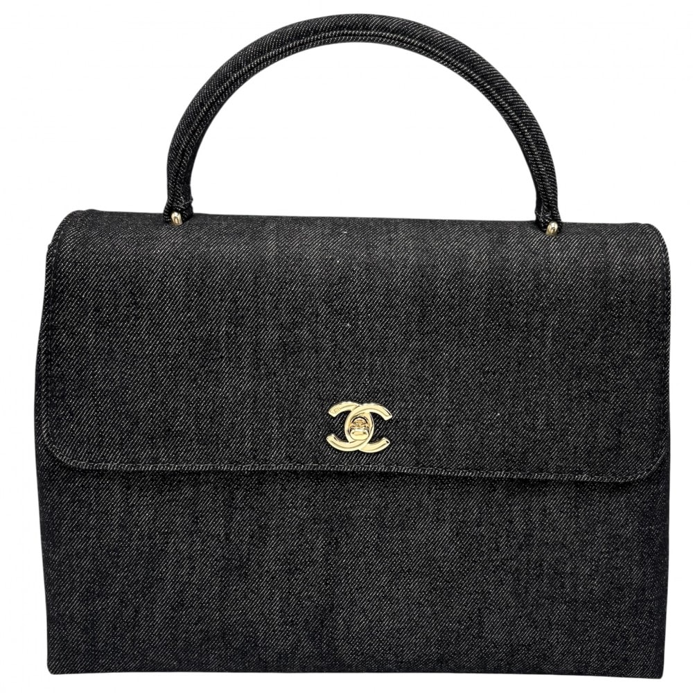 CHANEL シャネル ハンドバッグ トップハンドル ココマーク ターンロック 鞄 かばん デニム    ブラック 黒 ゴールド金具 レディース【中古品】