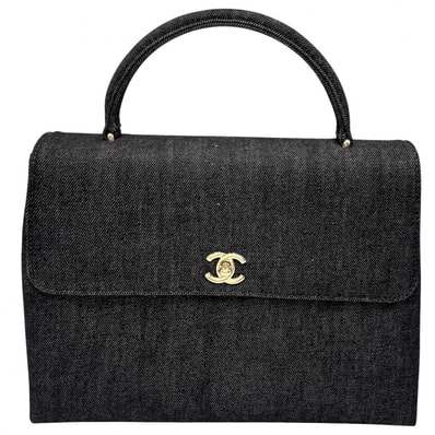 CHANEL シャネル ハンドバッグ トップハンドル ココマーク ターンロック 鞄 かばん デニム ブラック 黒 ゴールド金具 レディース【中古品】