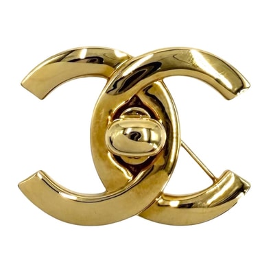 CHANEL シャネル ブローチ ココマーク ターンロックデザイン アクセサリー GP 96P ゴールド レディース 約16.8g 1996年【中古品】