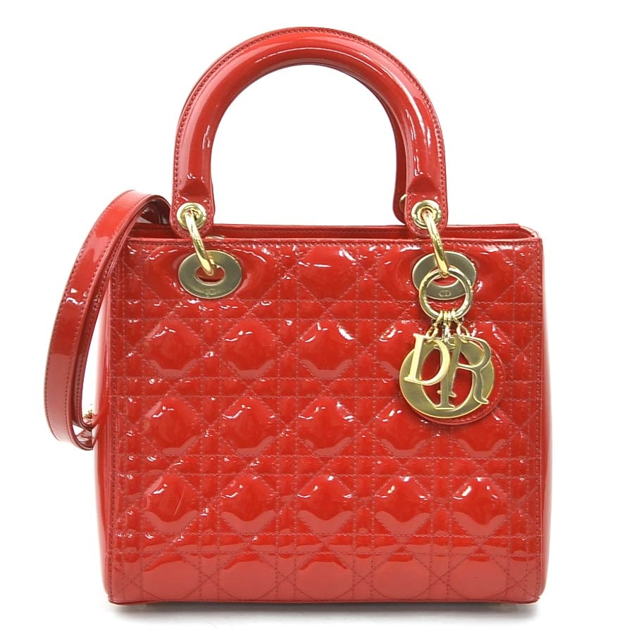 クリスチャンディオール Christian Dior ハンドバッグ ショルダーバッグ レディディオール パテントレザー レッド ゴールド レディース【中古】 r11135a