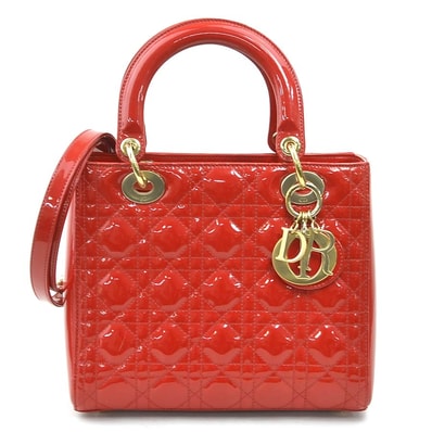 クリスチャンディオール Christian Dior ハンドバッグ ショルダーバッグ レディディオール パテントレザー レッド ゴールド レディース【中古】 r11135a