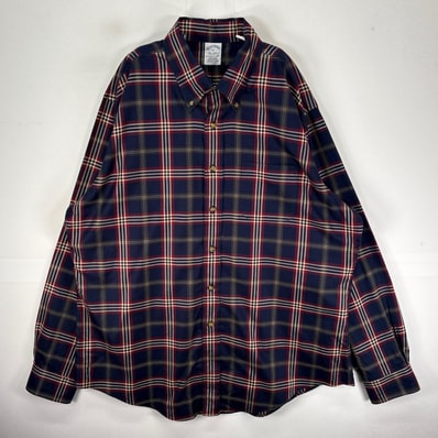 古着 ブルックスブラザーズ Brooks Brothers 長袖シャツ ボタンダウン 胸ポケット XL ネイビー系 チェック メンズ