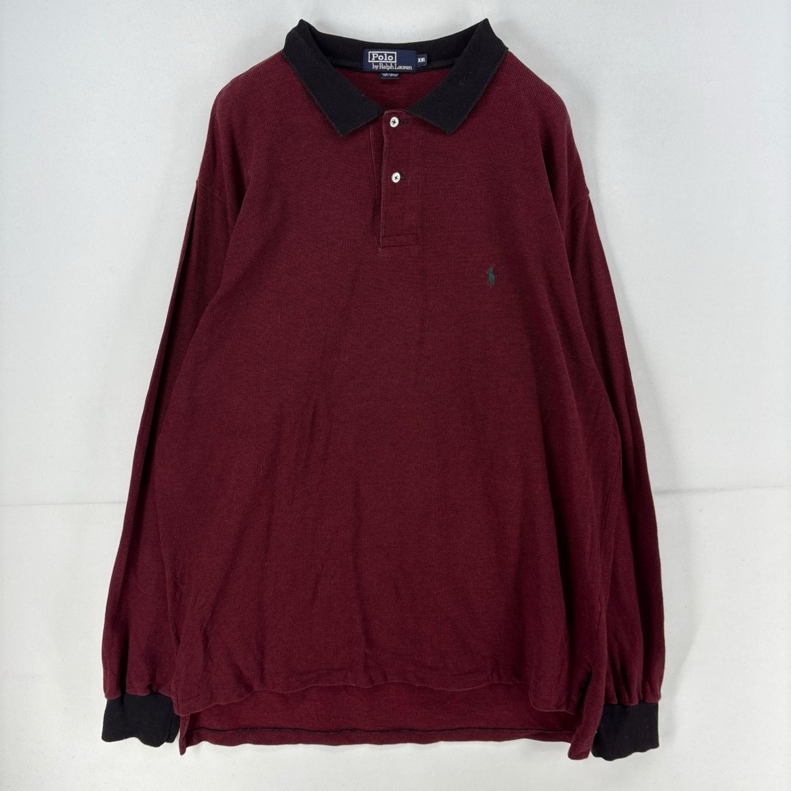古着 ポロ・ラルフローレン POLO RALPH LAUREN 長袖シャツ ワンポイント 大きいサイズ 刺繍 ポロシャツ 2XL  レッド系 メンズ