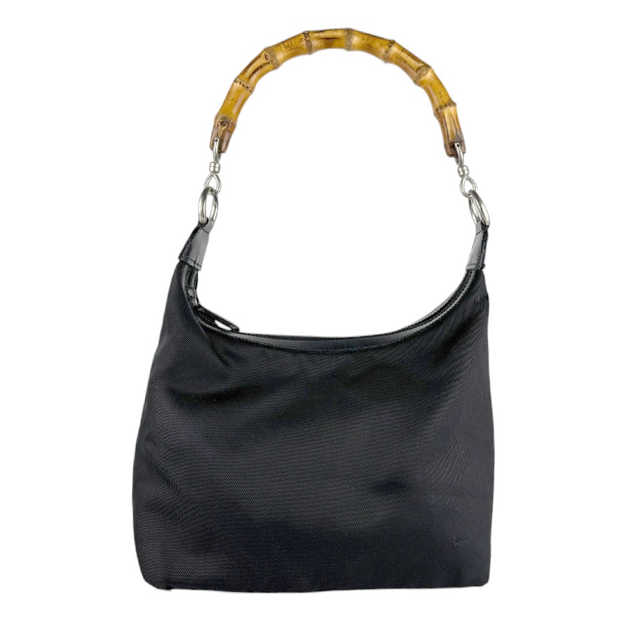 グッチ GUCCI ショルダーバッグ バンブー ナイロンキャンバス ブラック シルバー レディース【中古】 z9202