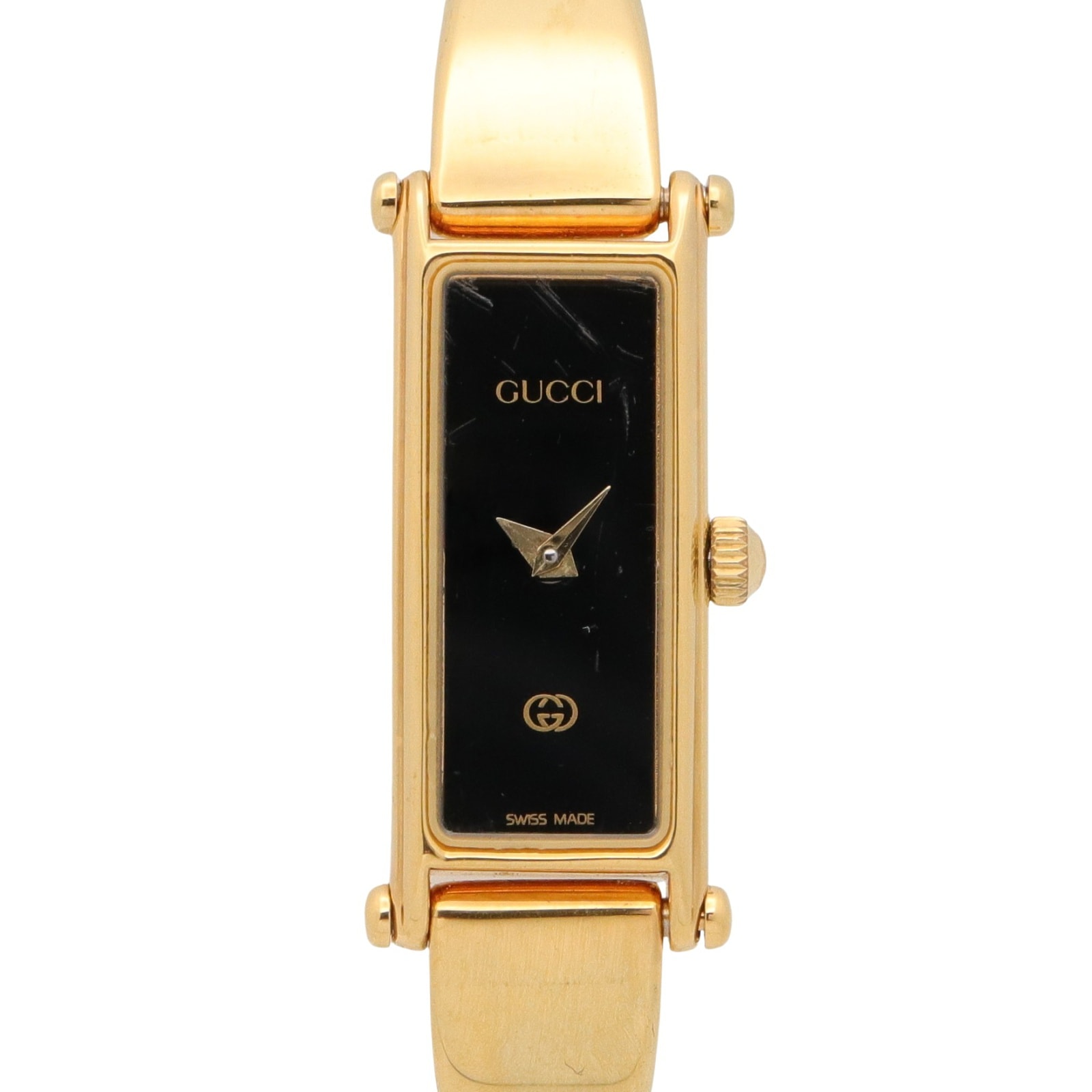 グッチ GUCCI バングルウォッチ 腕時計 時計 GP(ゴールドメッキ) レディース ブラック系 1500L 【中古】