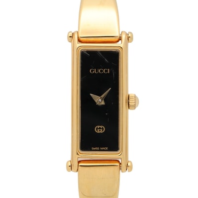 グッチ GUCCI バングルウォッチ 腕時計 時計 GP(ゴールドメッキ) レディース ブラック系 1500L 【中古】