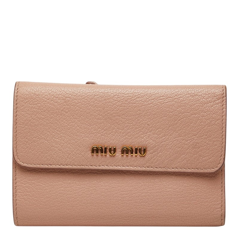 ミュウミュウ マドラス 二つ折り財布 5ML014 ピンク ゴートレザー レディース MIUMIU 中古