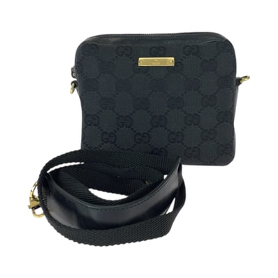 美品 GUCCI グッチ ブラック 黒 ゴールド金具 GGキャンバス レザー/ ショルダーバッグ ミニショルダーバック ポシェット 600481 【中古】