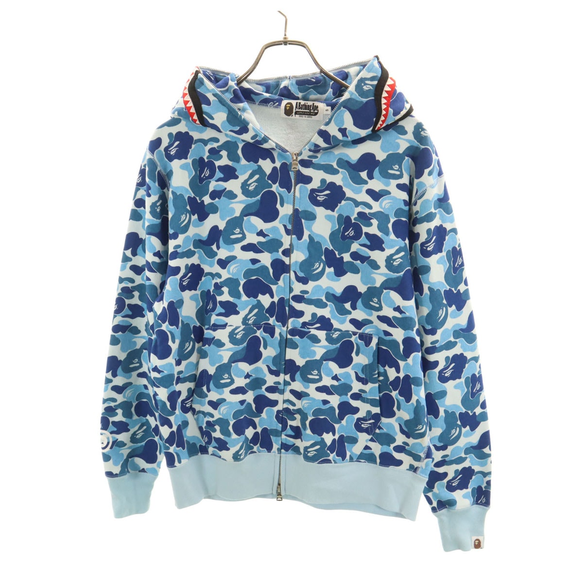 A BATHING APE アベイシングエイプ 日本製 シャーク カモフラ柄 長袖 スウェット ジップパーカー S ブルー 迷彩