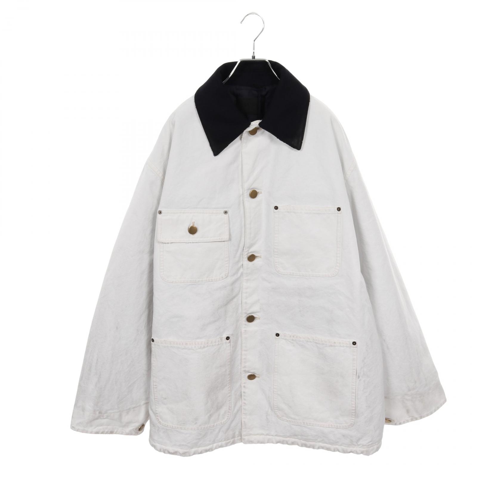 プラダ PRADA トライアングルロゴ オーバーサイズ ヴィンテージ加工 中綿 衣料品 アウター コットン メンズ ホワイト系 【中古】