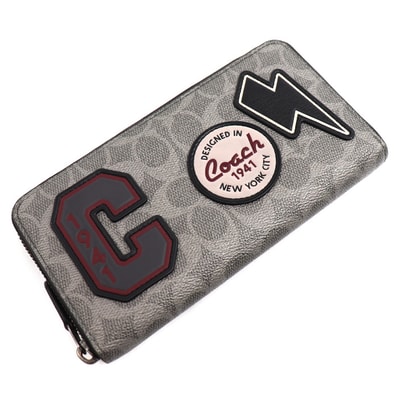 COACH コーチ アコーディオンウォレット シグネチャー キャンバス パッチ 長財布 ラウンドファスナー グレー CCG35 アウトレット ユニセックス【中古】【美品】