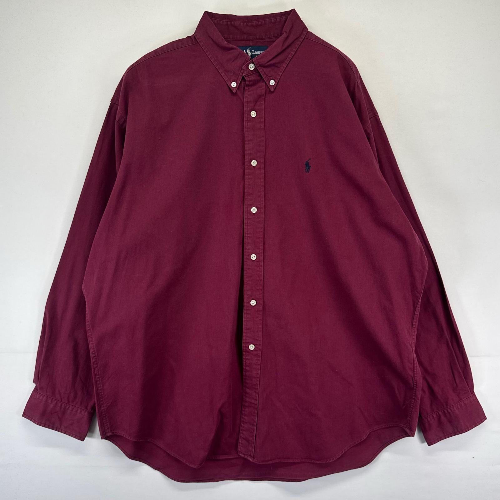 古着 ラルフローレン RALPH LAUREN 長袖シャツ ボタンダウン ワンポイントロゴ BLAKE ワインレッド XL  パープル系 メンズ