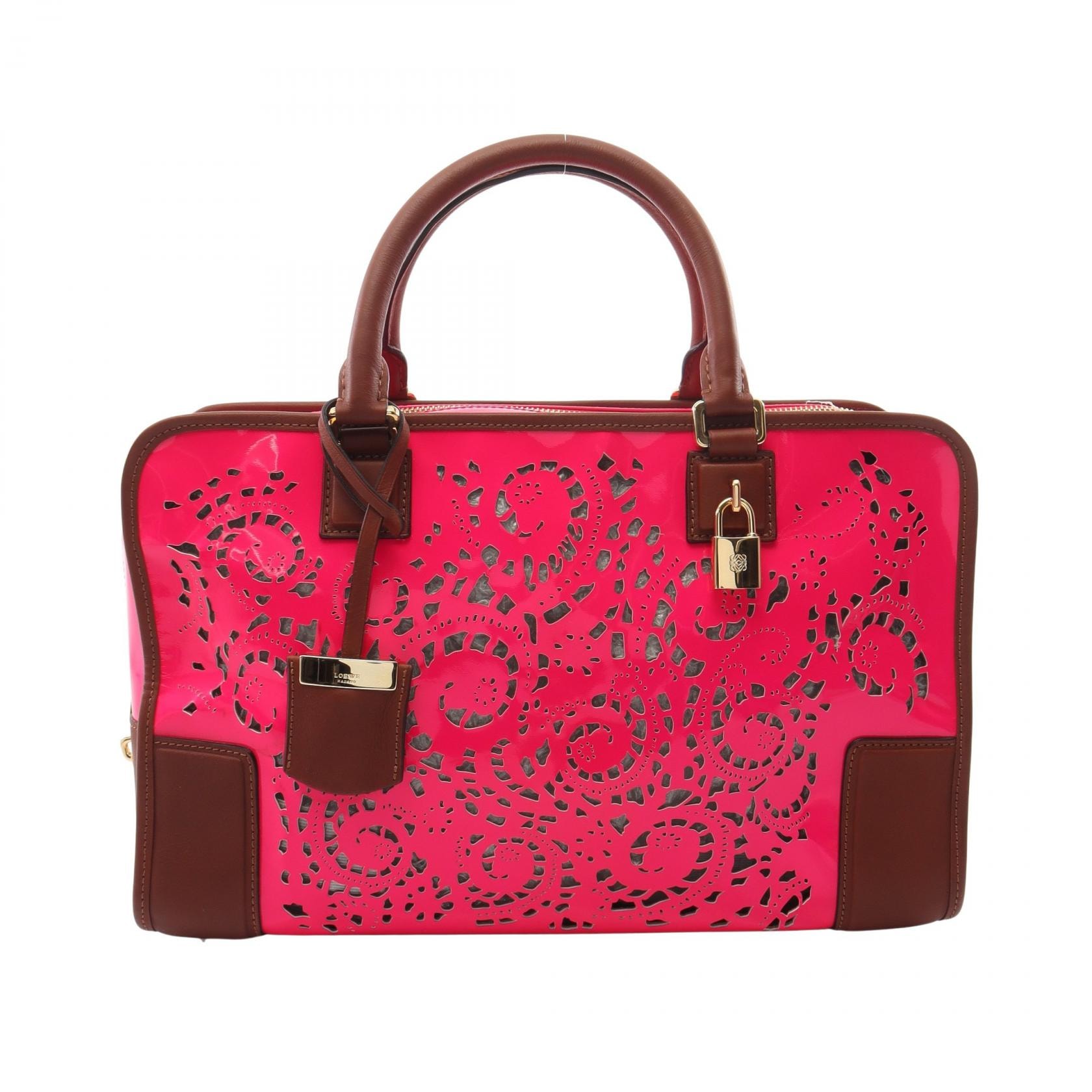 ロエベ LOEWE アマソナ36 ハンドバッグ バッグ パテントレザー レザー レディース ピンク系 / ブラウン系 【中古】