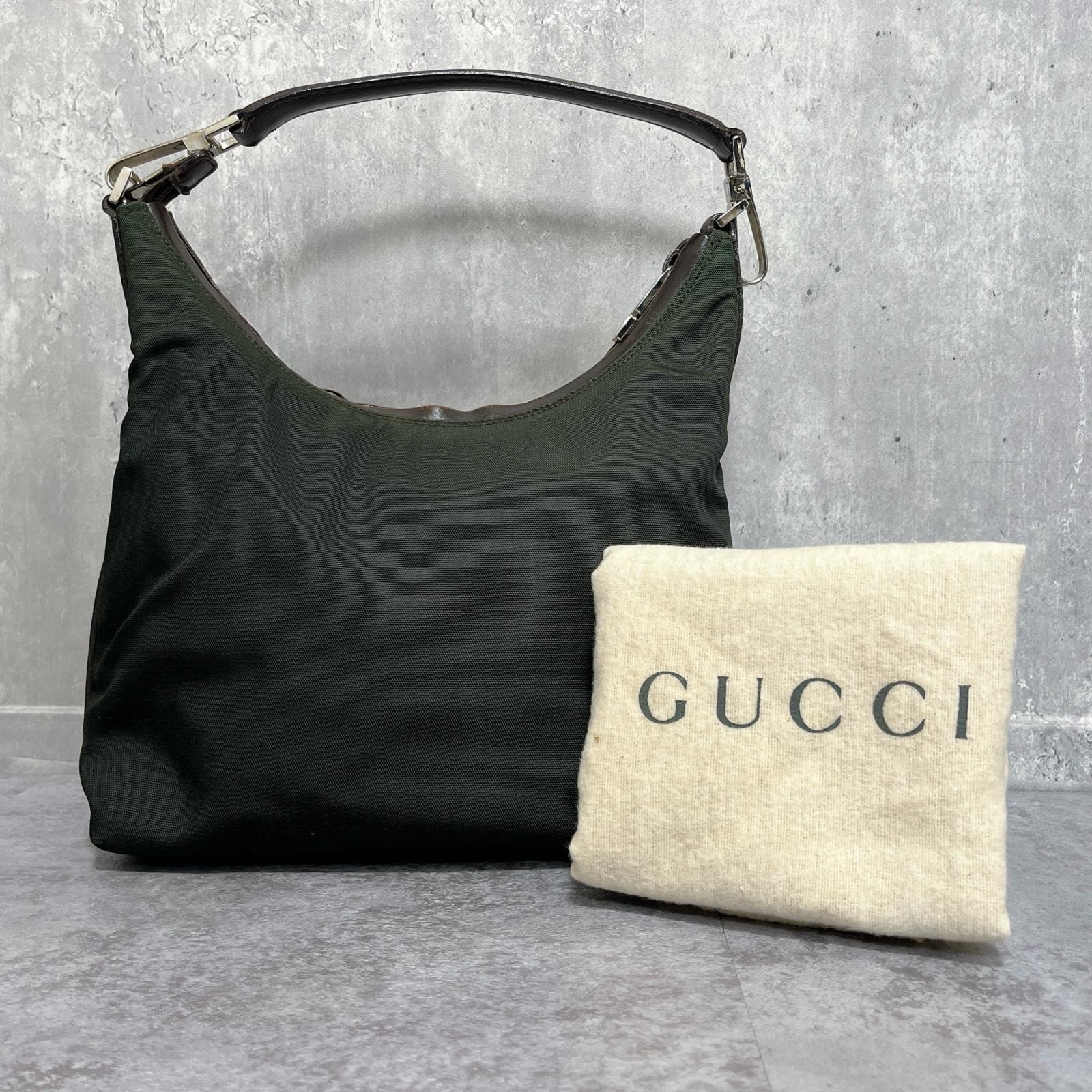 【GUCCI】グッチ ワンショルダーバッグ ホーボー ナイロン レザー ブラック シルバー金具 イタリア製 保存袋付き 肩掛け 黒 レディース