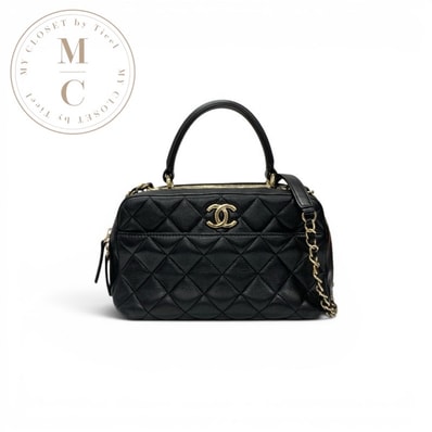 シャネル CHANEL トレンディCCボーリングバッグ バッグ ショルダーバッグ ラムスキン ブラック 黒 ゴールド マトラッセ ゴロ ココマーク チェーン 2WAY ハンドバッグ