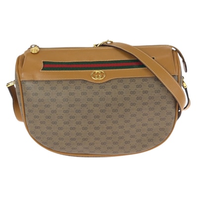 美品 GUCCI グッチ ヴィンテージ オールドグッチ シェリーライン マイクロGG ブラウン ゴールド金具 GGスプリームキャンバス レザー/ ショルダーバッグ 601336 【中古】