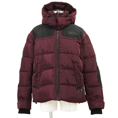 SALE【美品】DIESEL ディーゼル ジャケット パデッド サイズ L メンズ フード取り外し可 ネオンカラーライニング ジップアップ アウター バーガンディ