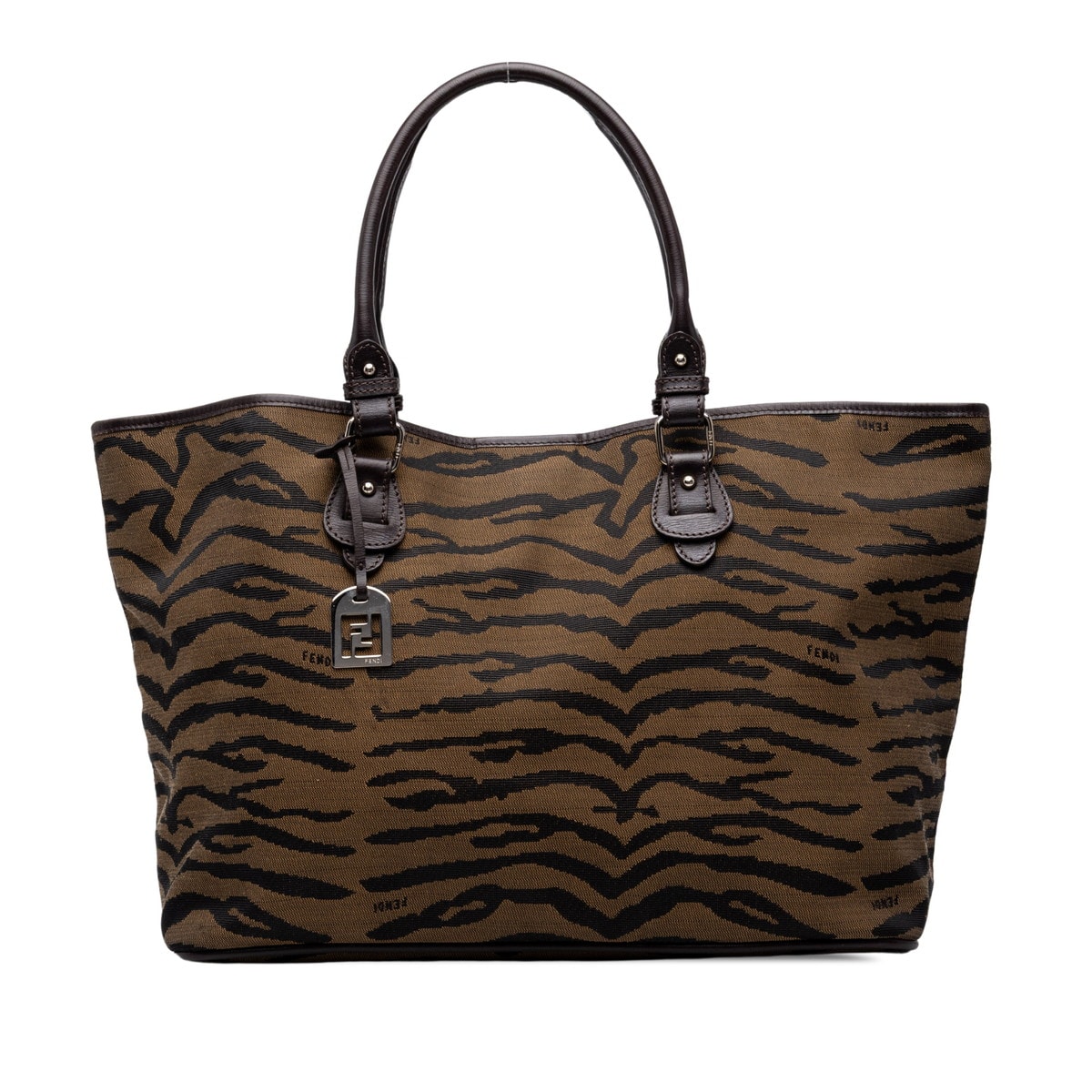 フェンディ トラ タイガー柄 ハンドバッグ ワンショルダーバッグ ブラウン キャンバス レザー レディース FENDI 中古