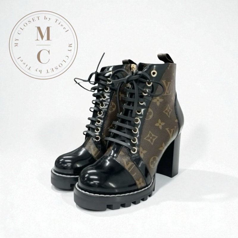 ルイヴィトン LOUIS VUITTON スタートレイルライン モノグラム ブーツ ショートブーツ 靴 シューズ レザー パテント ブラウン ブラック アンクルブーツ レースアップ