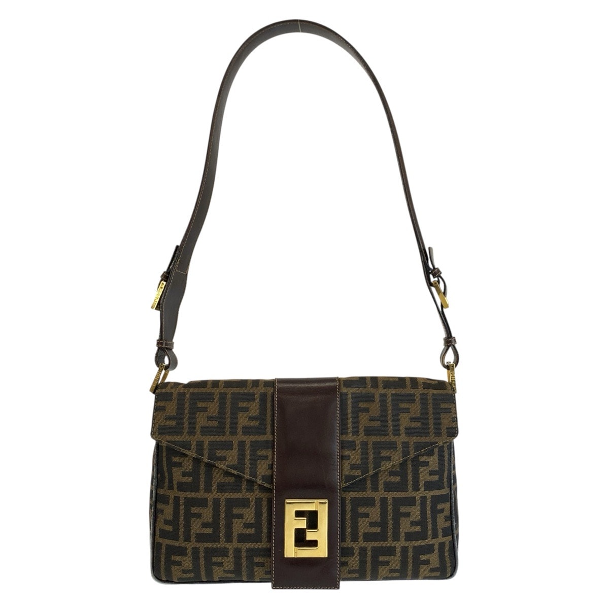 FENDI フェンディ ヴィンテージ ズッカ ブラウン ゴールド金具 キャンバス レザー/ ショルダーバッグ 1-0292574 【中古】