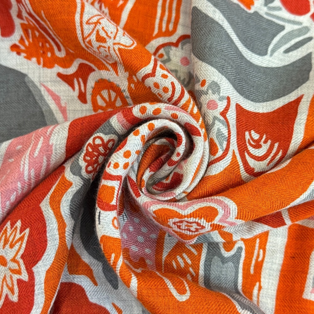 エルメス HERMES スカーフ bingata ビンガタ カレジェアン 140 ショール マフラー オレンジ