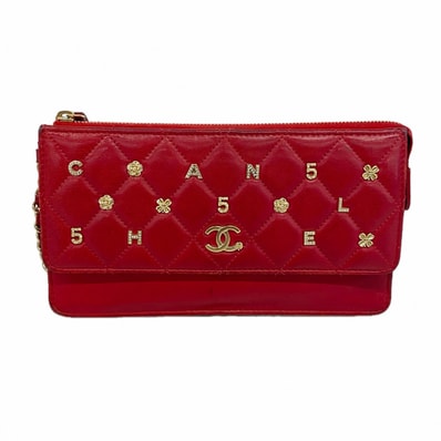 【6gc2998】シャネル クラッチバッグ マトラッセ アイコン ラムスキン レッド シャンパンゴールド金具【中古】レディース