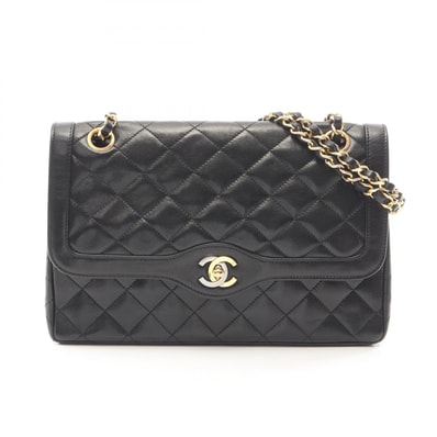 シャネル CHANEL マトラッセ パリ限定 Wフラップ ショルダーバッグ バッグ ラムスキン(羊革) レディース ブラック系 【中古】