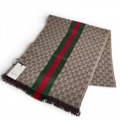 GUCCI グッチ マフラー シェリーライン PSAG900087 ウール シルク ブラウン 茶 レディース【中古品】