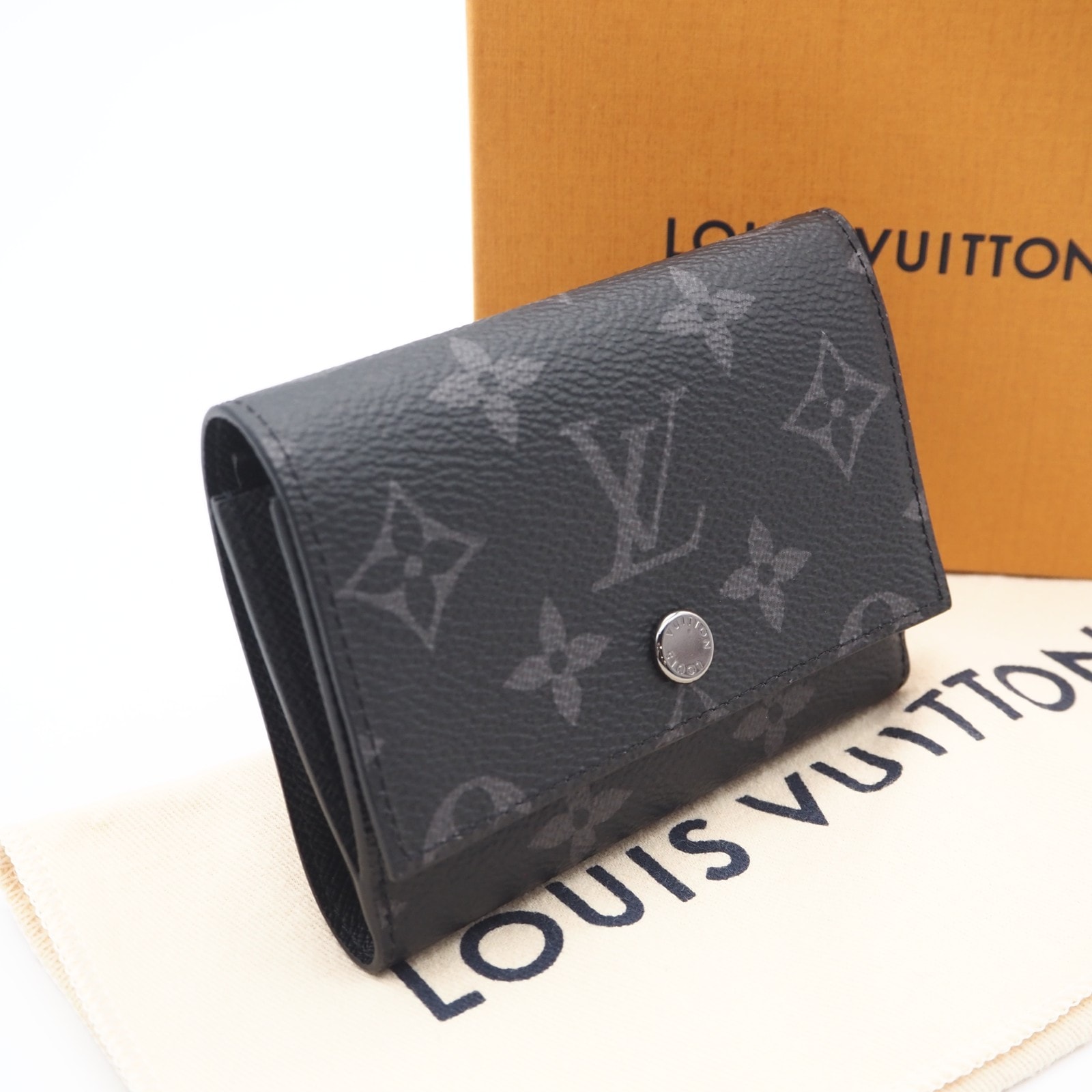 極美品 LOUIS VUITTON ルイ・ヴィトン エクリプス ヴィクターウォレット M12598 三つ折り財布 ブラック グレー コーティングキャンバス レザー メンズ