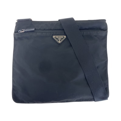 PRADA プラダ テスート 三角ロゴプレート ブラック 黒 シルバー金具 ナイロン ショルダーバッグ ポシェット 506470 【中古】
