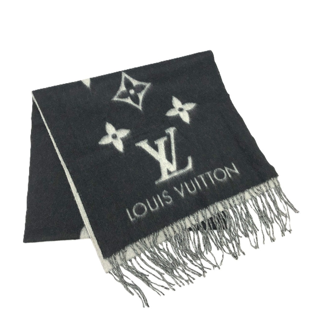 ルイヴィトン LOUIS VUITTON モノグラム レイキャビック M71040 ファッション小物 防寒具 ストール ショール フリンジ  マフラー カシミヤ ブラック