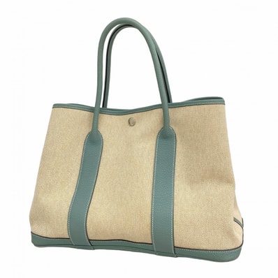 【6dd4061】エルメス トートバッグ ガーデンパーティPM トワルアッシュ ライトブルー シルバー金具 □M刻印【中古】レディース