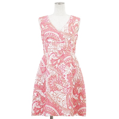 【極美品】DOLCE&GABBANA ドルチェ&ガッバーナ ワンピース メタリックジャガード ボタニカル フラワー 花柄 ノースリーブ フレアシルエット フローラル ライニング ドレス レディース サイズ 40 ピンク 桃色 イタリア製