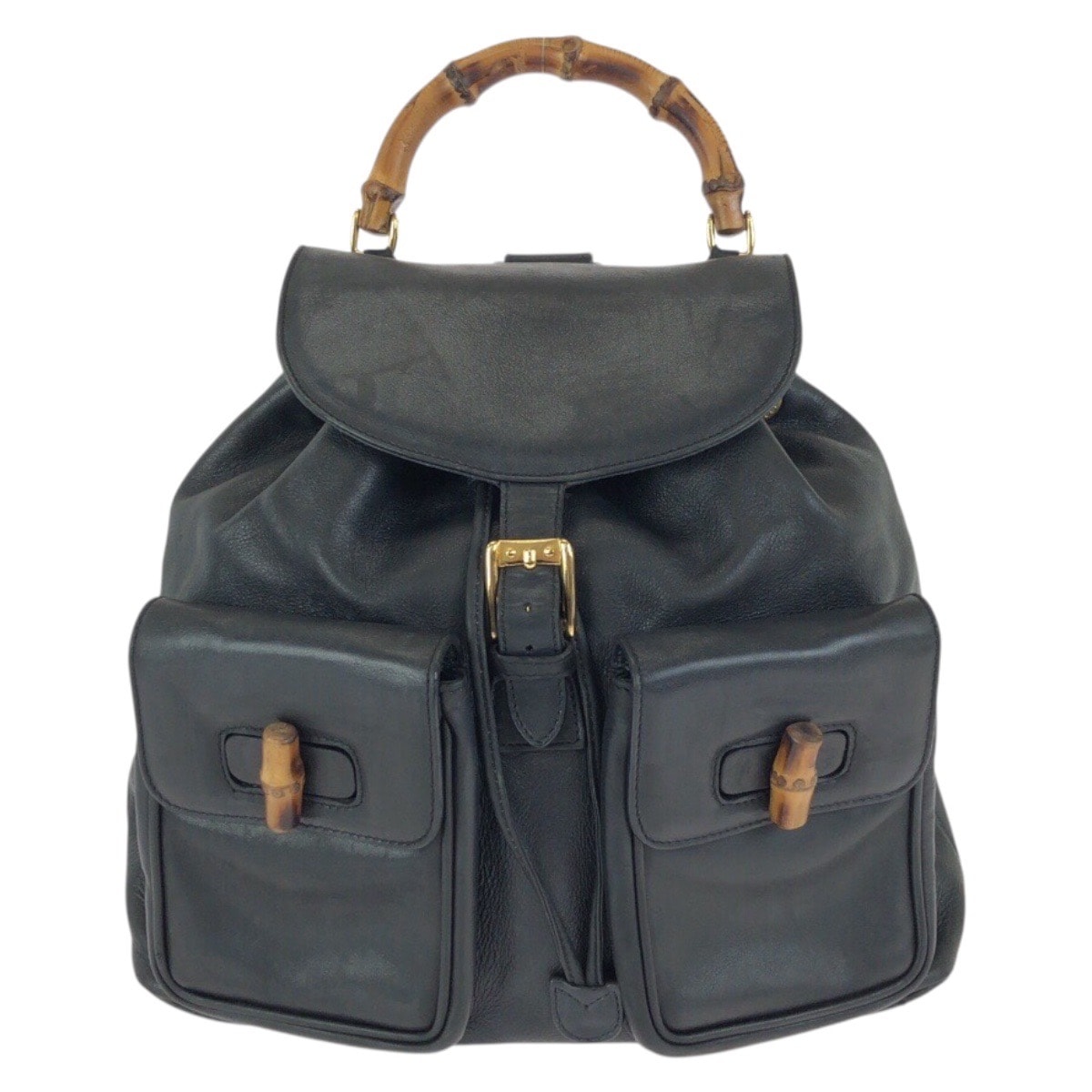 美品 GUCCI グッチ バンブー ブラック 黒 ゴールド金具 レザー リュックサック バックパック 602412 【中古】