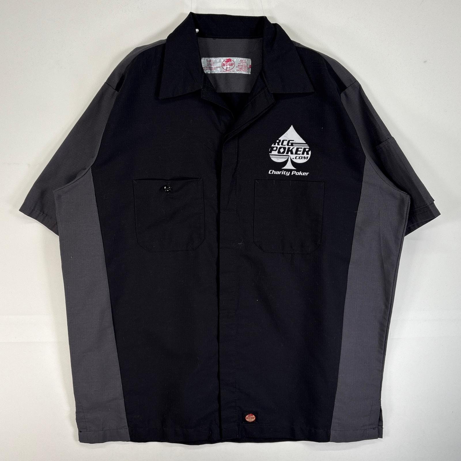 古着 レッドキャップ RED KAP 半袖シャツ ポーカー プリント 胸ポケ ワーク L  ブラック系 ツートン メンズ