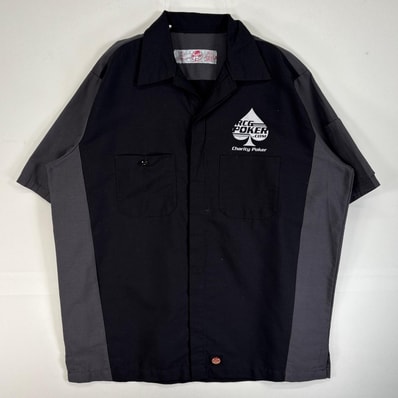 古着 レッドキャップ RED KAP 半袖シャツ ポーカー プリント 胸ポケ ワーク L ブラック系 ツートン メンズ