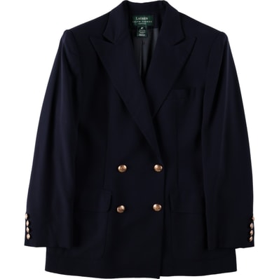 古着 ラルフローレン Ralph Lauren LAUREN ローレン ダブルブレスト ピークドラペル 紺ブレザー テーラードジャケット USA製 レディースL相当/eaa672645