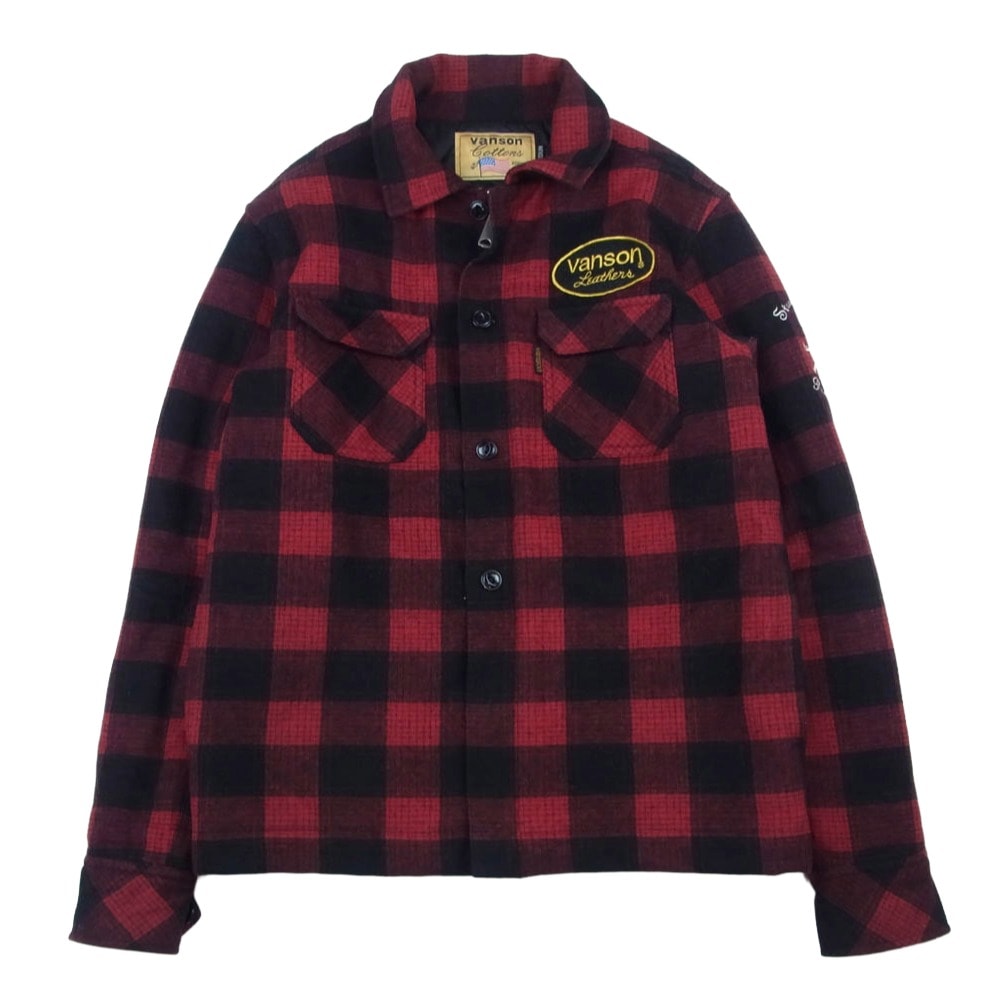 VANSON バンソン ジャケット バック スカル バッファロー チェック ジャケット レッド系 M【中古】