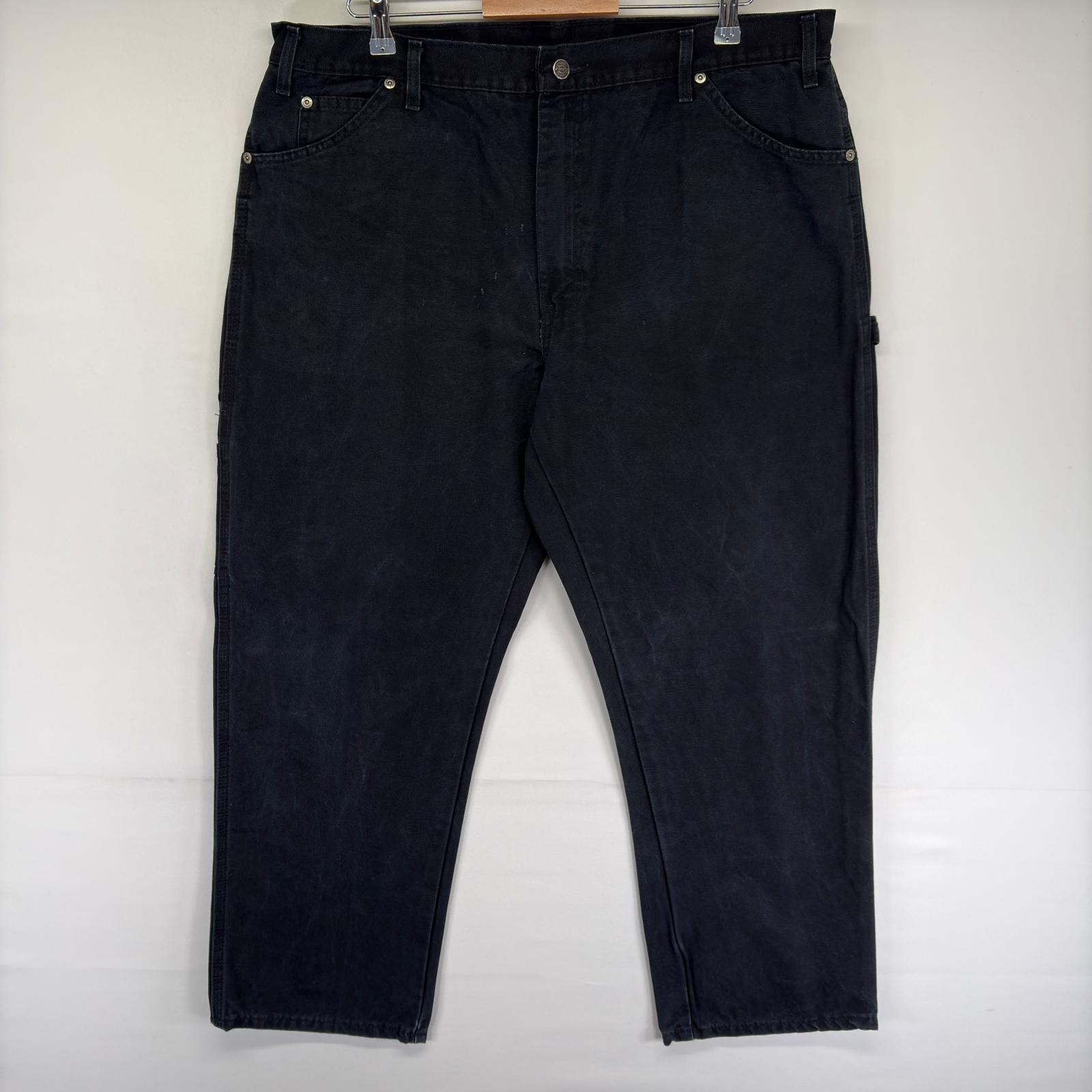 古着 ディッキーズ Dickies ダック パンツ ハンマーループ ワンポイントロゴ スパナポケット ジップ w40 L30  ブラック系 メンズ