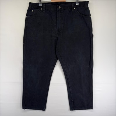 古着 ディッキーズ Dickies ダック パンツ ハンマーループ ワンポイントロゴ スパナポケット ジップ w40 L30 ブラック系 メンズ
