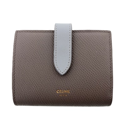 CELINE セリーヌ スモール ストラップウォレット 二つ折り財布 10H263BRU レザー グレー レディース【中古】